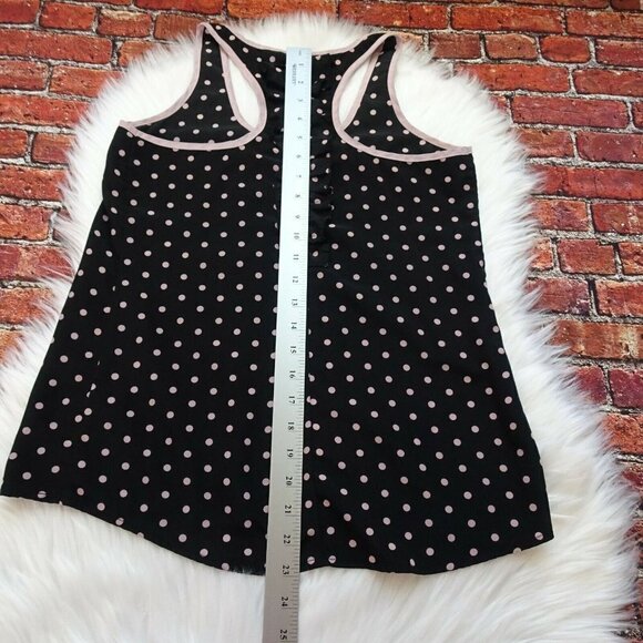 🎯5/$30 Candie's Tank Top Polka Dot Ruffle Black Pink Dip Hem Juniors XS - Picture 9 of 10